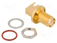 Connector: RP-TNC; socket; male,reverse; angled 90°; 50Ω; IP67; THT AMPHENOL RF