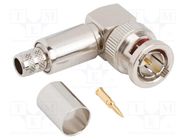 Connector: BNC; plug; male; angled 90°; 75Ω; RG6; crimped; for cable AMPHENOL RF