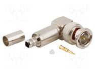 Connector: BNC; plug; male; angled 90°; 75Ω; crimped; for cable; POM AMPHENOL RF