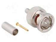 Connector: BNC; plug; male; straight; 75Ω; crimped; for cable; PTFE AMPHENOL RF