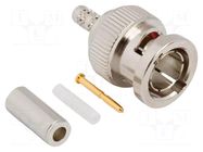 Connector: BNC; plug; male; straight; 75Ω; crimped; for cable; PTFE AMPHENOL RF