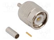 Connector: TNC; plug; male; straight; 50Ω; crimped; for cable; POM AMPHENOL RF