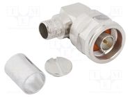 Connector: N; plug; male; angled 90°; 50Ω; soldering,crimped; PTFE AMPHENOL RF