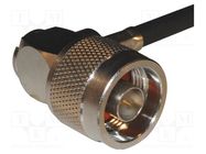 Connector: N; plug; male; angled 90°; 50Ω; soldering,crimped; PTFE AMPHENOL RF