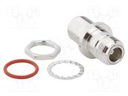 Adapter; N female,both sides; Insulation: PTFE; 50Ω; brass; 11GHz AMPHENOL RF