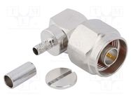 Connector: N; plug; male; angled 90°; 50Ω; soldering,crimped; PTFE AMPHENOL RF