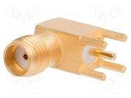 Connector: SMA; plug; female; angled 90°; 50Ω; THT; for cable; PTFE AMPHENOL RF