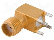 Connector: SMA; plug; female; angled 90°; 50Ω; THT; for cable; PTFE AMPHENOL RF