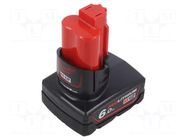 Re-battery: Li-Ion; 12V; 6000mAh; packs Milwaukee