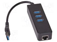 USB to Fast Ethernet adapter with USB hub; USB 3.0; black AKYGA