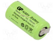 Re-battery: Ni-MH; 2/3AA,2/3R6; 1.2V; 750mAh; soldering lugs GP
