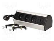 Plug socket strip: furniture; 3680W; black,silver; 230VAC; 1.8m VIRONE