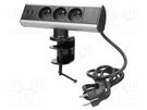 Plug socket strip: furniture; IP20; 3680W; black,silver; 230VAC VIRONE