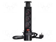 Plug socket strip: furniture; IP20; 3680W; black; Cutout: Ø63mm ORNO