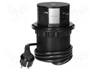 Plug socket strip: furniture; IP20; 3680W; black; Cutout: Ø102mm ORNO