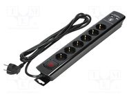 Plug socket strip: protective; Sockets: 6; 230VAC; 16A; black; 3m ORNO