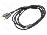 Cable; Jack 3.5mm 3pin plug,RCA plug x2; 2m; black-gray; PVC Goobay
