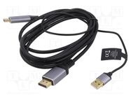 Adapter; DisplayPort plug,HDMI plug,USB A plug; 2m GEMBIRD