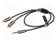 Cable; Jack 3.5mm 3pin plug,RCA plug x2; 1m; black-gray; PVC Goobay