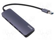 Hub USB; USB A socket x4,USB A plug; USB 3.1; PnP; grey; 5Gbps SAVIO