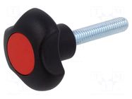 Knob; Ø: 32mm; Ext.thread: M6; Int.thread: M6; 30mm; H: 22mm; Cap: red ELESA+GANTER