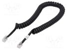 Cable: telephone; coiled; RJ10 plug,both sides; black; 2m DIGITUS