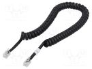 Cable: telephone; coiled; RJ10 plug,both sides; black; 4m DIGITUS
