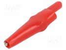 Crocodile clip; 10A; red; Grip capac: max.7.9mm; Socket size: 4mm CAL TEST