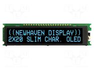 Display: OLED; alphanumeric; 20x2; Dim: 92x23.3x2.5mm; blue; PIN: 20 NEWHAVEN DISPLAY INTERNATIONAL