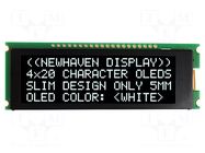 Display: OLED; alphanumeric; 20x4; Dim: 92x31.5x6.5mm; white; 1x20 NEWHAVEN DISPLAY INTERNATIONAL