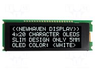 Display: OLED; alphanumeric; 20x4; Dim: 92x31.5x6.5mm; white; 1x20 NEWHAVEN DISPLAY INTERNATIONAL
