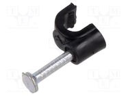 Holder; black; on round cable; 100pcs; with a nail; Ø: 4mm; H: 5.7mm Goobay