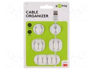 Set of clips; white; Cable P-clips; 5pcs; self-adhesive GOOBAY