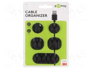 Set of clips; black; Cable P-clips; 5pcs; self-adhesive GOOBAY