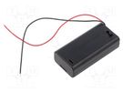 Holder; AA,R6; Batt.no: 2; cables; black; with switch,snapped-in Goobay