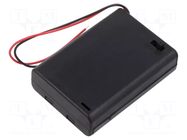 Holder; AA,R6; Batt.no: 3; cables; black; with switch,snapped-in GOOBAY