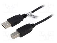 Cable; USB 2.0; USB A plug,USB B plug; 3m; black; Core: CCS; PVC Goobay
