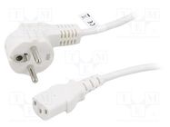 Cable; CEE 7/7 (E/F) plug angled,IEC C13 female; PVC; 1.5m; 10A Goobay