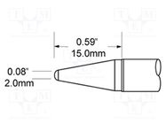 Tip; conical,elongated; 2mm; 421°C; for soldering station METCAL