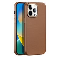 Dux Ducis Grit Leather Case for iPhone 14 Pro Elegant Faux Leather Cover (MagSafe Compatible) Brown, Dux Ducis