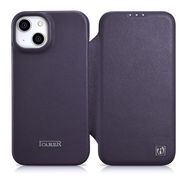 iCarer CE Premium Leather Folio Case iPhone 14 Plus Magnetic Flip Leather Folio Case MagSafe Dark Purple (WMI14220715-DP), iCarer