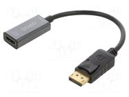 Adapter; DisplayPort plug,HDMI socket; 0.2m; black SAVIO
