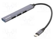 Hub USB; USB A socket x4,USB C plug; USB 2.0,USB 3.1; PnP; grey SAVIO