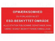 Information board; ESD; 150x300mm; red; Language: DK STATICTEC