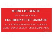 Information board; ESD; 150x300mm; red; Language: NO STATICTEC