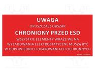 Information board; ESD; 150x300mm; red; Language: PL STATICTEC