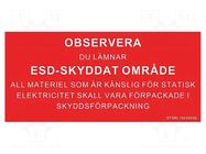 Information board; ESD; 150x300mm; red; Language: SE STATICTEC