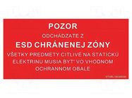 Information board; ESD; 150x300mm; red; Language: SK STATICTEC