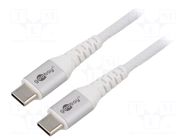 Cable; USB 2.0; USB C plug,both sides; 3m; white; silicone; 60W; 3A GOOBAY