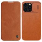 Nillkin Qin Leather Pro Case iPhone 14 Pro Camera Cover Holster Cover Flip Case Brown, Nillkin